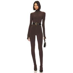 NORMA KAMALI Women's Slim Fit Turtle Catsuit w/ Footsie Size XS/34 In Chocolate